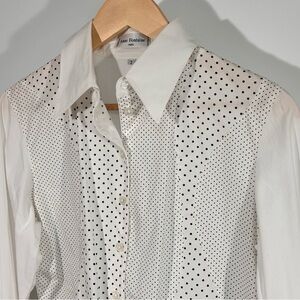 Anne Fontaine polka dot panel fitted blouse white cotton classic Parisian XS-S